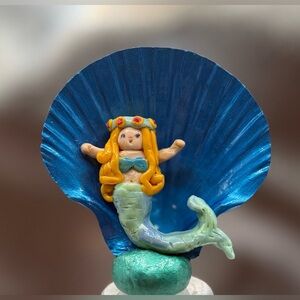Mermaid Figurine with Blue Shell